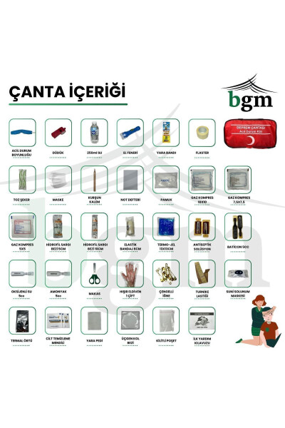 Deprem Çantası - Acil Durum Kiti Temel Malzemeler 33 Parça Hayatta Kalma Seti - 2
