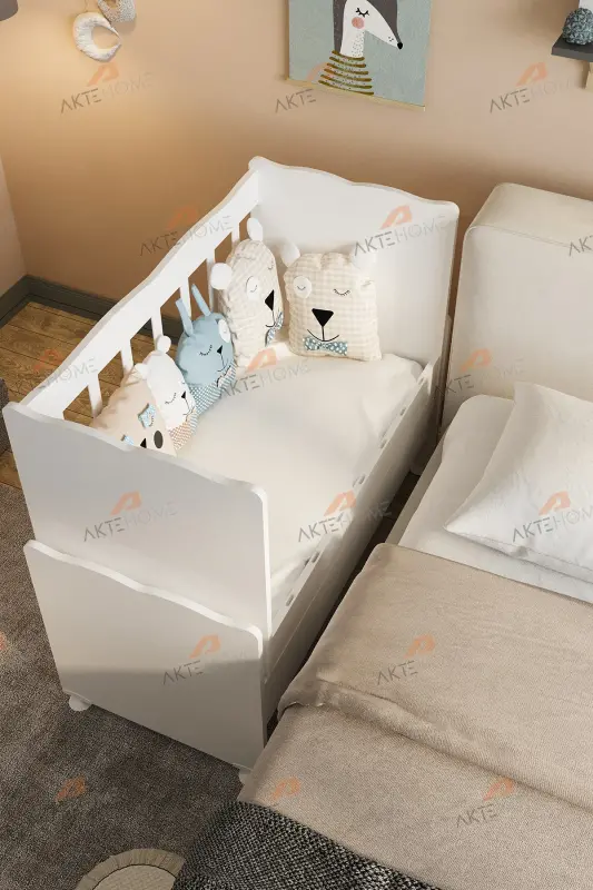 Деревянная детская кроватка-качалка приставная с ящиком, белая-БЕЛЫЙ - 5