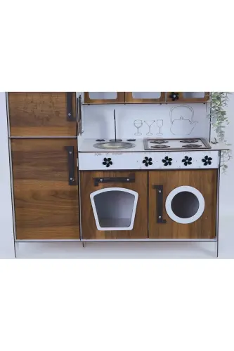 Деревянная Игрушечная Кухня с Холодильником - Новый Орех - 4