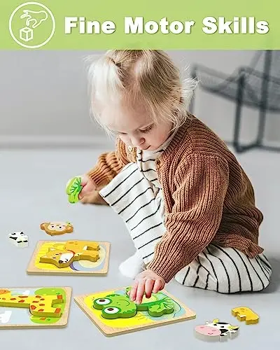 Деревянные детские пазлы Benresive, 6 шт. Животные Монтессори игрушки для мальчиков и девочек 1-3 лет, обучающие развивающие игрушки для детского сада, отличные подарки для детей 1 2 3 лет - 3