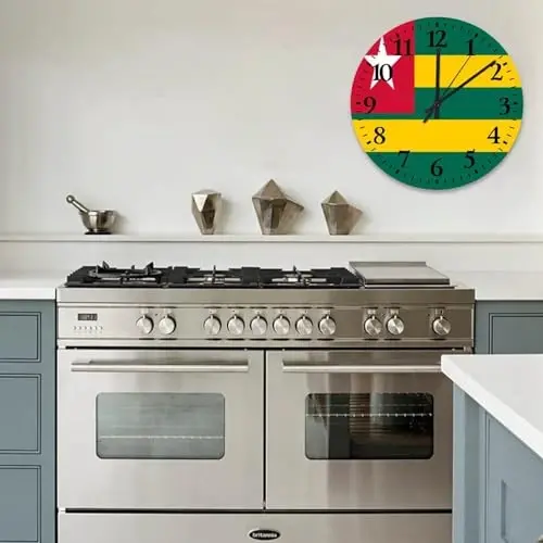 Деревянные настенные часы с бесшумным механизмом Togo Flag Vintage Wall Clocks Patriotic Vanity Gift Wall Decor для туалета, дома, детского сада, 15 дюймов - 6