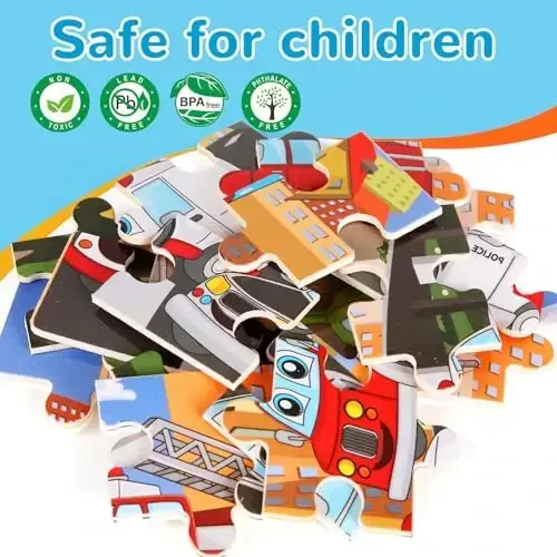 Деревянные пазлы для детей 3-5 лет, набор из 4 штук: динозавр, космос, транспорт, деревянные пазлы для малышей, развивающие игрушки для мальчиков и девочек 2 3 4 5 6 лет - 4