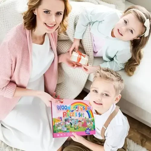 Деревянные развивающие пазлы для детей дошкольного возраста 3-5 лет, набор из 4 штук с 20 деталями, деревянные пазлы с единорогом и принцессой, головоломки для малышей, подарки для мальчиков и девочек 3 4 5 6 лет - 7