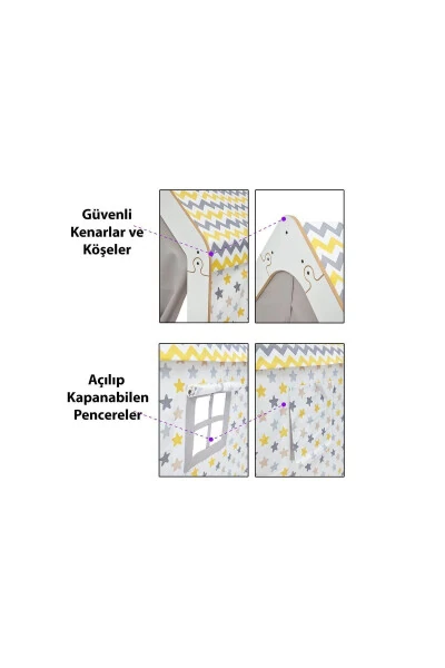 Деревянный Монтессори Детский Игровой Палаточный Домик Индейский Игрушечный Белый Желтый - 4