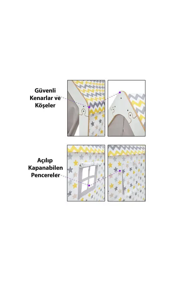 Деревянный Монтессори Детский Игровой Палаточный Домик Индейский Игрушечный Белый Желтый - 4