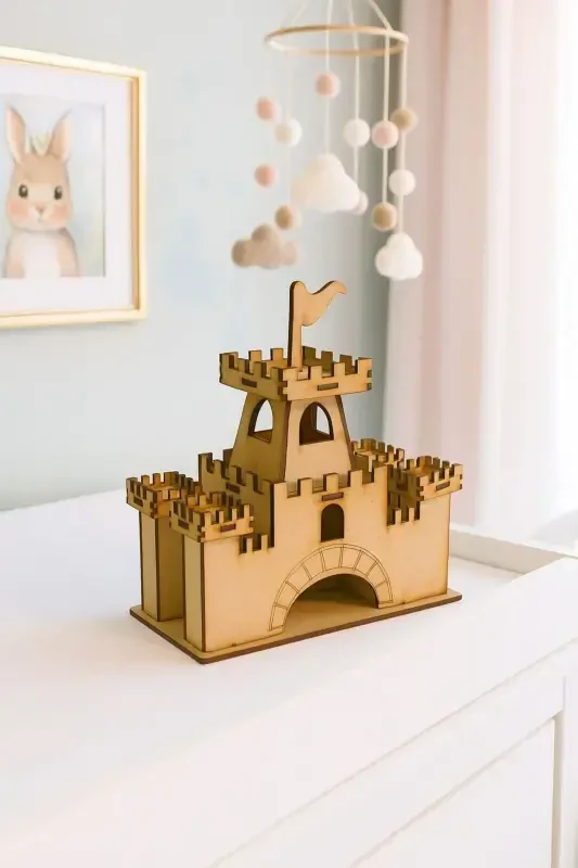 Деревянный раскрашиваемый макет игрушки и набор для рисования, деревянный пазл-игрушка - Замок - BEBEK ÖZEL