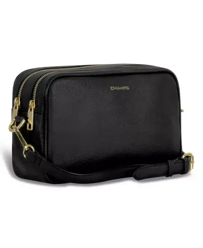 Leather Double-Zip Shoulder Bag - Black - 2