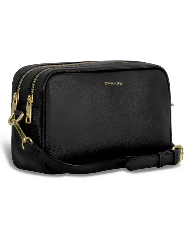 Leather Double-Zip Shoulder Bag - Black - 2