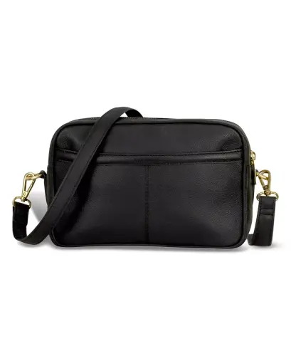 Leather Double-Zip Shoulder Bag - Black - 3