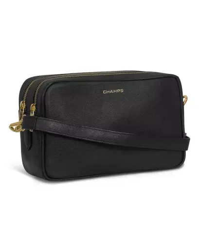 Leather Double-Zip Shoulder Bag - Black - 5