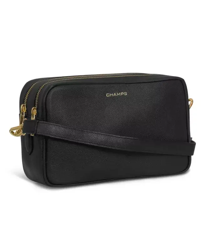 Leather Double-Zip Shoulder Bag - Black - 5