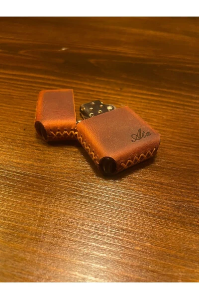 Leather Handmade El Yapımı Hakiki Deri Zippo Çakmak Benzinli Deri Çakmak Kılıfı-KİREMİT - OVERCRAFT