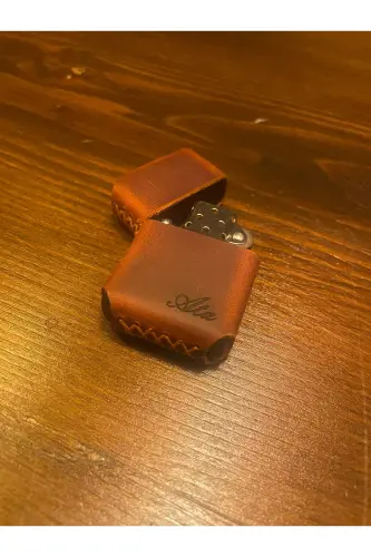 Deri El Yapımı Hakiki Deri Zippo Çakmak Benzinli İSİM ŞEKİL LOGO YAZILIR - 4