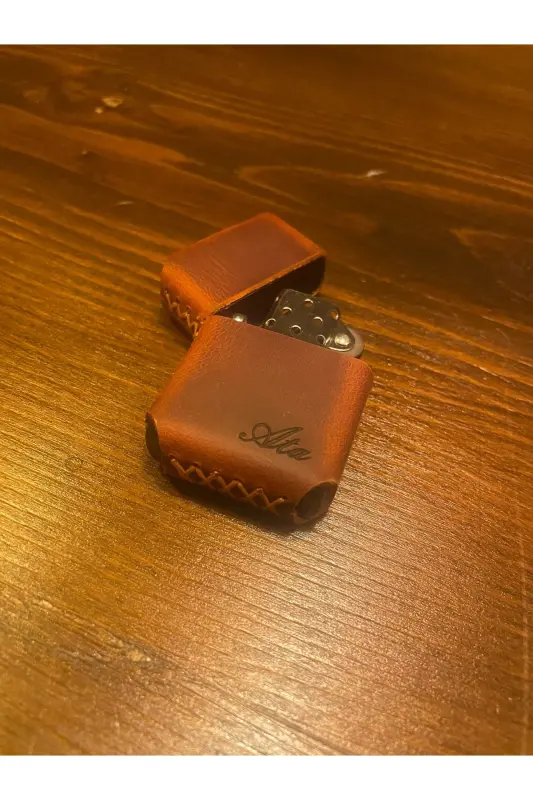 Deri El Yapımı Hakiki Deri Zippo Çakmak Benzinli İSİM ŞEKİL LOGO YAZILIR - 4