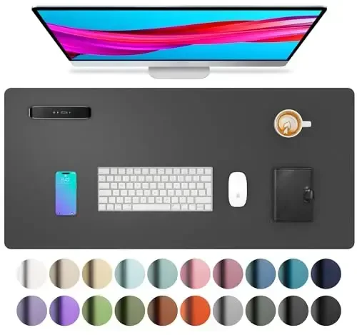 Leather Desk Pad Protector,Mouse Pad,Office Desk Mat, Non-Slip PU Leather Desk Blotter,Laptop Desk Pad,Waterproof Desk Writing Pad for Office and Home (Gray,31.5