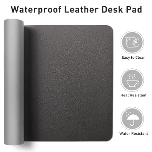 Leather Desk Pad Protector,Mouse Pad,Office Desk Mat, Non-Slip PU Leather Desk Blotter,Laptop Desk Pad,Waterproof Desk Writing Pad for Office and Home (Gray,31.5