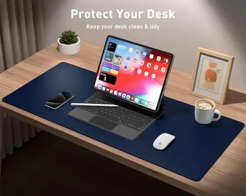 Aothia Leather Desk Pad Protector, Mouse Pad, Office Desk Mat, Non-Slip PU Leather Desk Blotter, Laptop Desk Pad, Waterproof Desk Writing Pad for Office and Home(Dark Blue,31.5