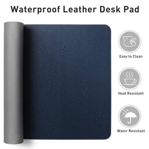 Aothia Leather Desk Pad Protector, Mouse Pad, Office Desk Mat, Non-Slip PU Leather Desk Blotter, Laptop Desk Pad, Waterproof Desk Writing Pad for Office and Home(Dark Blue,31.5