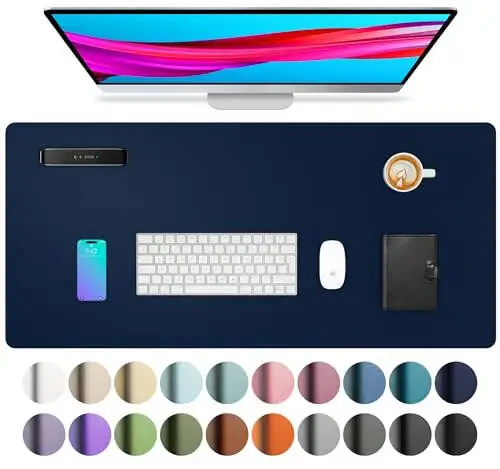 Aothia Leather Desk Pad Protector, Mouse Pad, Office Desk Mat, Non-Slip PU Leather Desk Blotter, Laptop Desk Pad, Waterproof Desk Writing Pad for Office and Home(Dark Blue,31.5