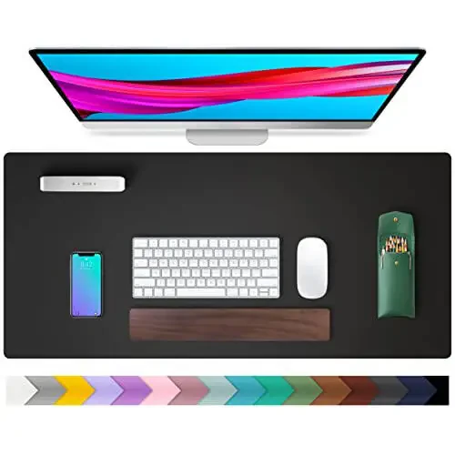 Aothia Leather Office Desk Pad Protector, Non-Slip PU Leather Desk Blotter, Waterproof Laptop Writing Mouse Pad for Office and Home, Black, 31.5