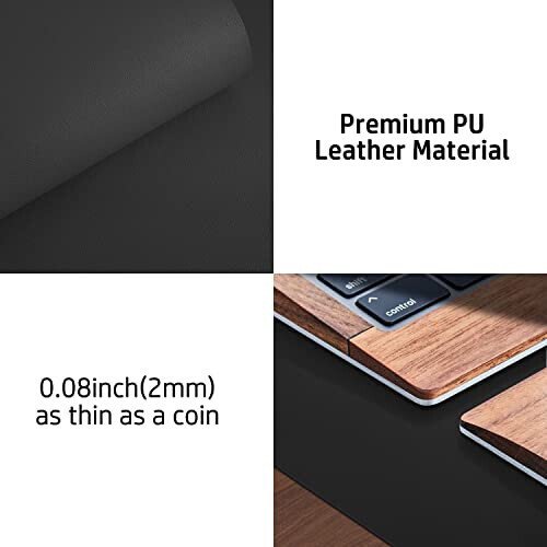 Aothia Leather Office Desk Pad Protector, Non-Slip PU Leather Desk Blotter, Waterproof Laptop Writing Mouse Pad for Office and Home, Black, 31.5