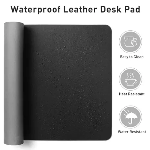 Aothia Leather Office Desk Pad Protector, Non-Slip PU Leather Desk Blotter, Waterproof Laptop Writing Mouse Pad for Office and Home, Black, 31.5