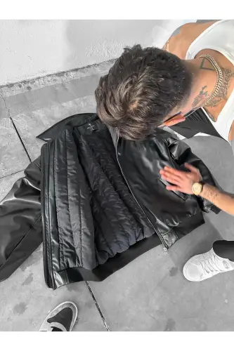 Deri Mont Bomber Oversize Baskılı - Siyah - NOUCAMP (1)
