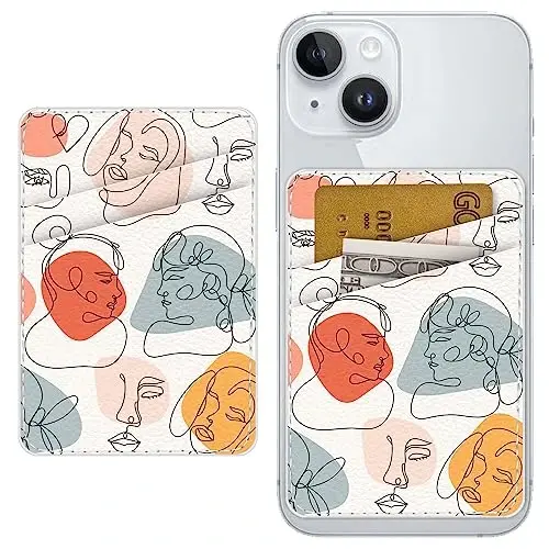 Leather Phone Wallet Stick on ，card holder for phone case，Credit Card Back Paste Wallet，Suitable for iPhone, Samsung, Android and Most Smart Phones，Portrait White - 1