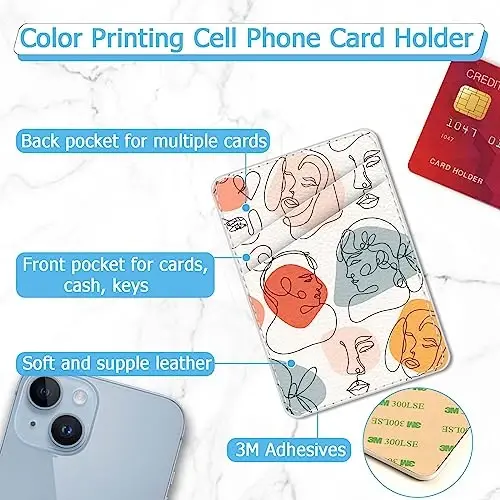 Leather Phone Wallet Stick on ，card holder for phone case，Credit Card Back Paste Wallet，Suitable for iPhone, Samsung, Android and Most Smart Phones，Portrait White - 2