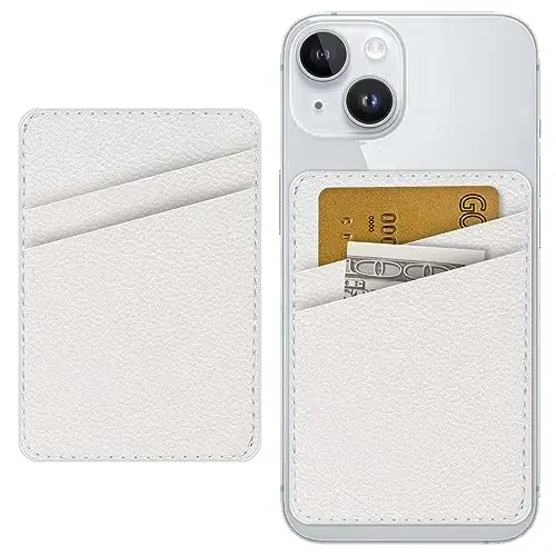 TIHYWR Leather Phone Card Holder, Stick Back Phone Wallet, Stylish Case, Credit Card Holder, Suitable for iPhone, Samsung, Android and Most Smart Phones. White 