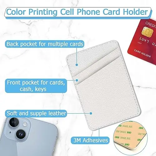 TIHYWR Leather Phone Card Holder, Stick Back Phone Wallet, Stylish Case, Credit Card Holder, Suitable for iPhone, Samsung, Android and Most Smart Phones. White - TIHYWR (1)