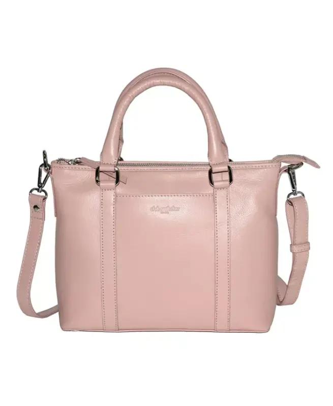 Leather Crossbody Bag with Top Handles - Blush - 1