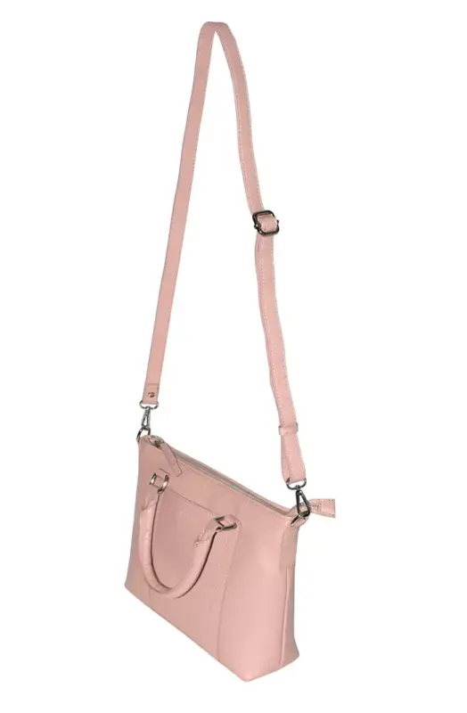 Leather Crossbody Bag with Top Handles - Blush - 3