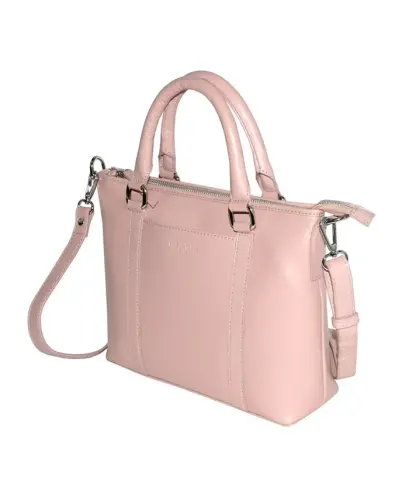 Leather Crossbody Bag with Top Handles - Blush - 4