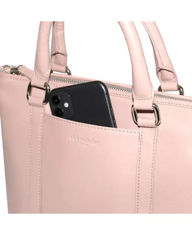 Leather Crossbody Bag with Top Handles - Blush - 5
