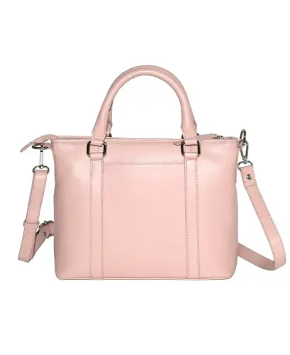 Leather Crossbody Bag with Top Handles - Blush - 6