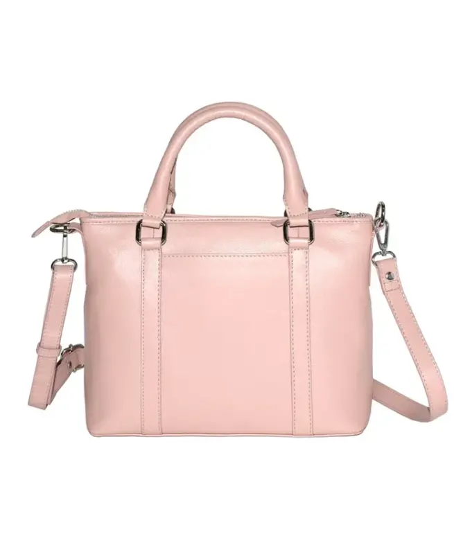 Leather Crossbody Bag with Top Handles - Blush - 6