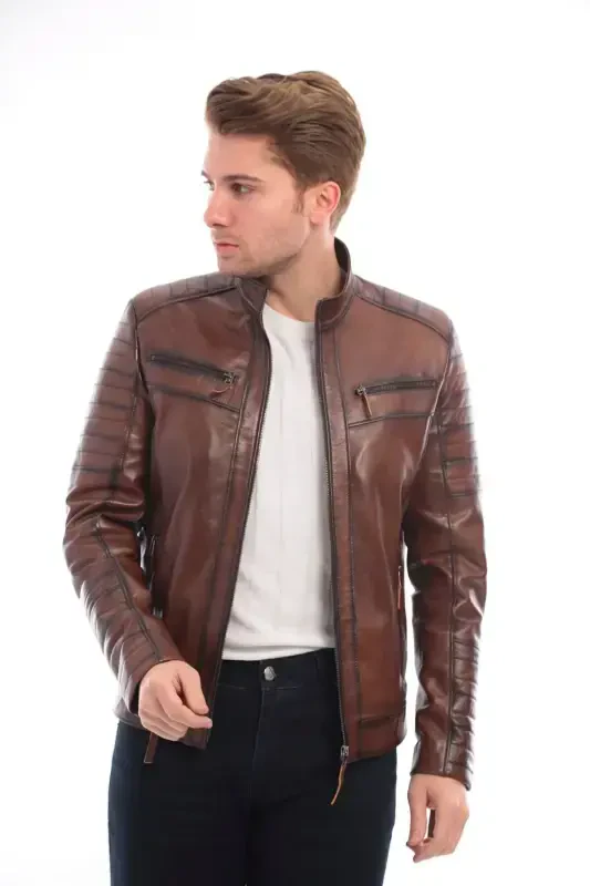 Derimont Style Our Business Embroidered Genuine Men's Leather Jacket-brown - 1
