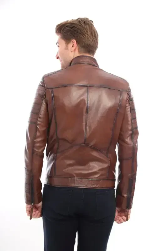 Derimont Style Our Business Embroidered Genuine Men's Leather Jacket-brown - 3