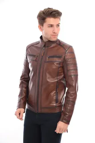 Derimont Style Our Business Embroidered Genuine Men's Leather Jacket-brown - 5