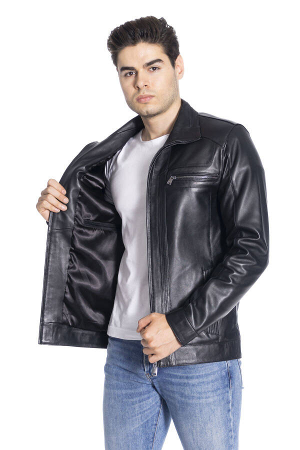 Derinss Der166 Genuine Leather Men's Black Jacket - 17