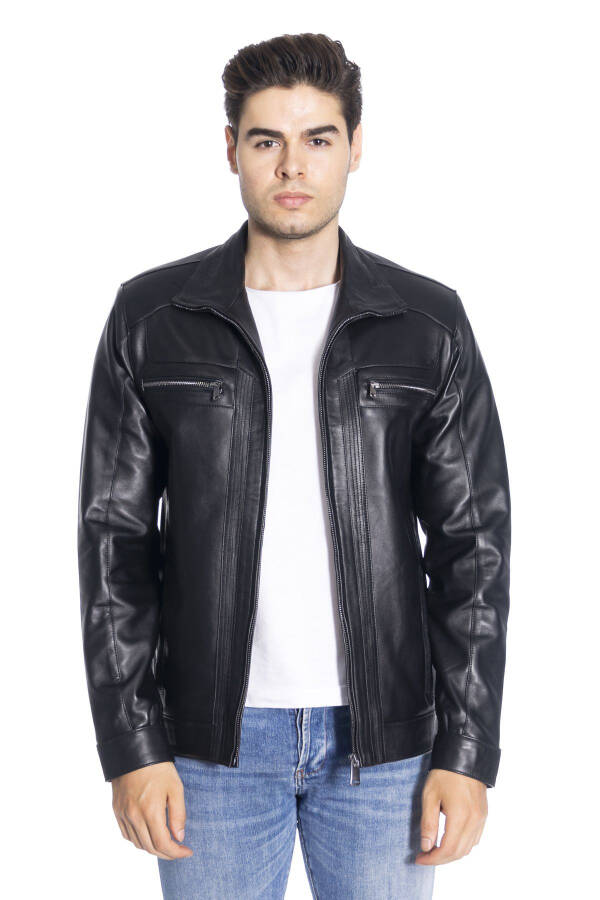 Derinss Der166 Genuine Leather Men's Black Jacket - 18