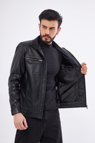 Derinss Der166 Genuine Leather Men's Black Jacket - 21