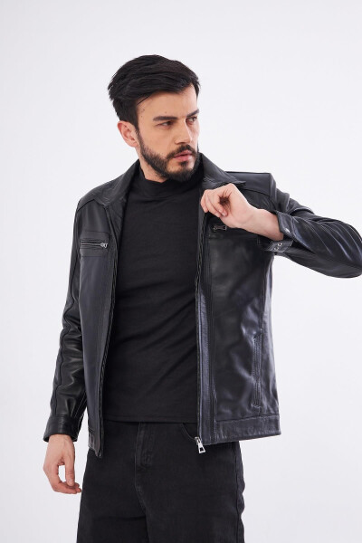 Derinss Der166 Genuine Leather Men's Black Jacket - 22