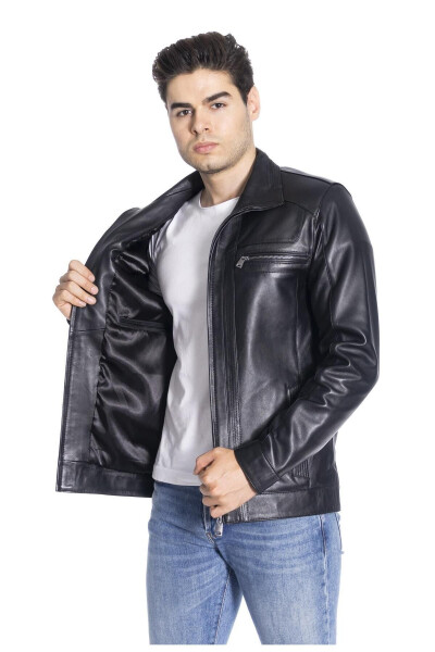 Derinss Der166 Genuine Leather Men's Black Jacket - 1