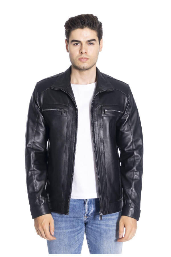 Derinss Der166 Genuine Leather Men's Black Jacket - 2