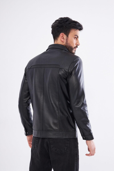 Derinss Der166 Genuine Leather Men's Black Jacket - 7