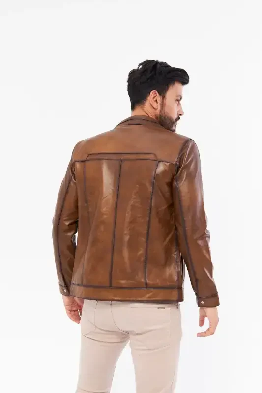 Derinss Der166 Hakiki Deri Erkek Taba Mont-TABA - 4