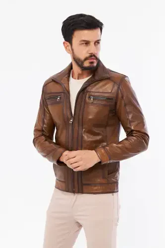 Derinss Der166 Hakiki Deri Erkek Taba Mont-TABA - 5