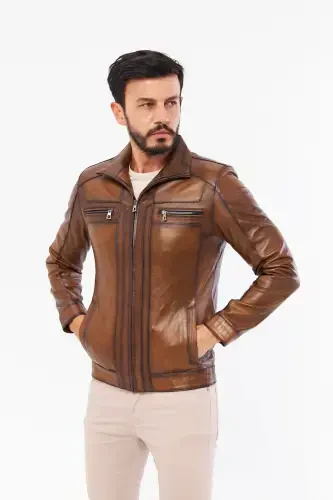 Derinss Der166 Hakiki Deri Erkek Taba Mont-TABA - 7